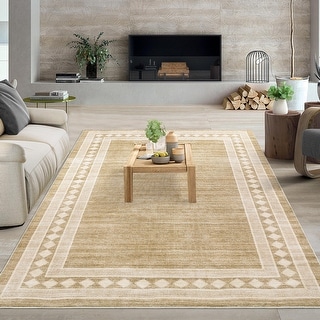 Modern Bordered Rug Non Slip Low Pile Area Rugs for Living Room, Machine Washable Area Rugs Soft Throw Rugs