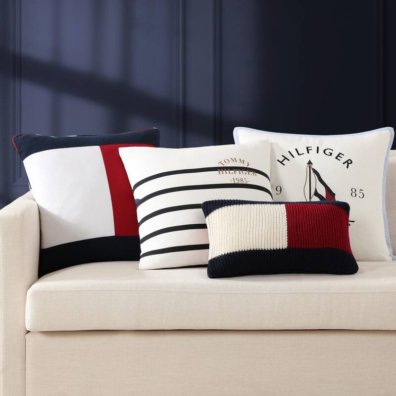 Tommy Hilfiger Rib Knit Flag Blue Throw Pillow