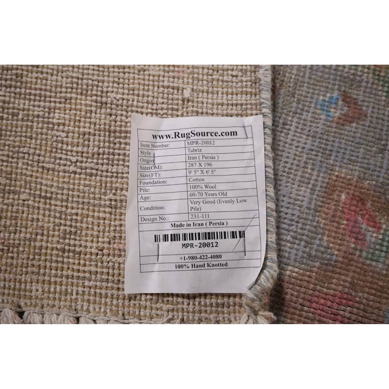 Distressed Tabriz Persian Antique Area Rug Hand-Knotted Wool Carpet - 6'5"x 9'5"
