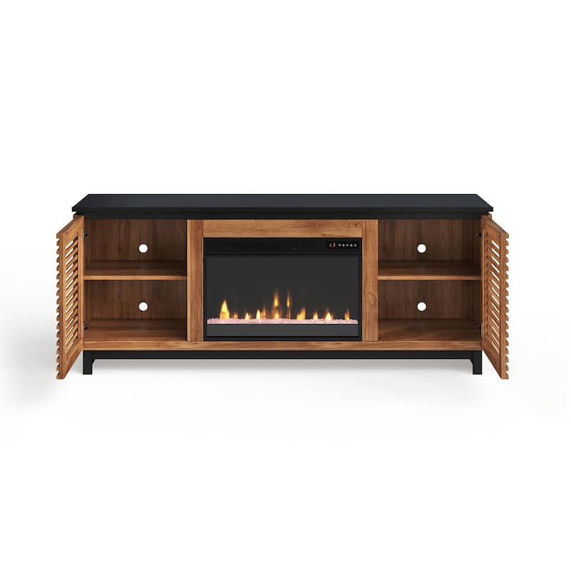 Bridgevine Home Graceland 69 inch Fireplace TV Stand Console for TVs up to 80 inches, Bourbon and Black Finish