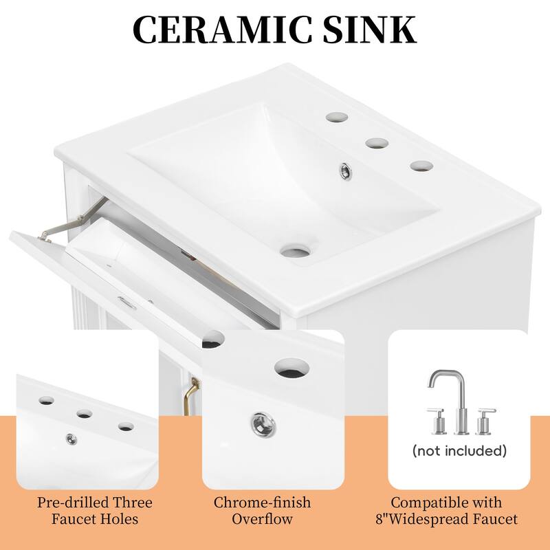 Bathroom Vanity with Ceramic Sink Top, Bathroom Cabinet Base and Ceramic Basin Set