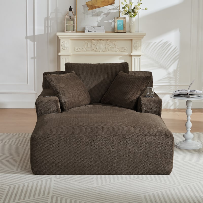 Comfy Sleeper Sofa Single Chaise Lounge w/ Cup Holders & Side Pockets