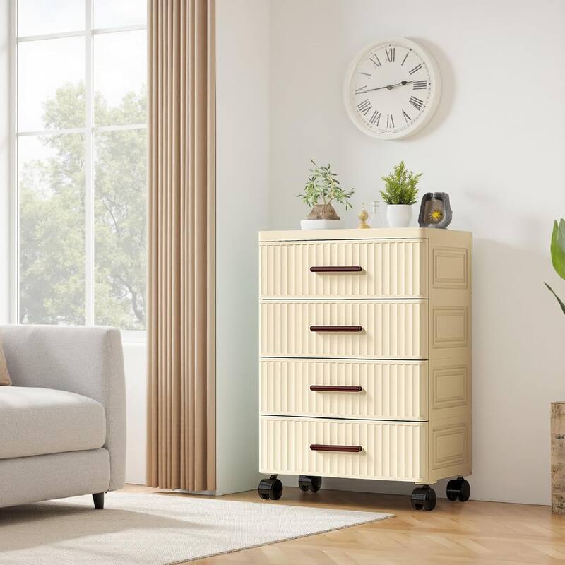 4 or 5 Layers Plastic Drawer Storage Cabinet Bedside Table with Handle - 4 Layers