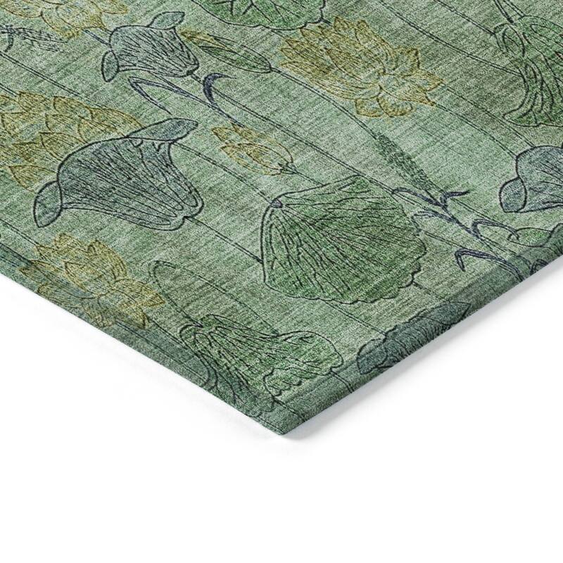Machine Washable Indoor/Outdoor Modern Floral Chantille Rug