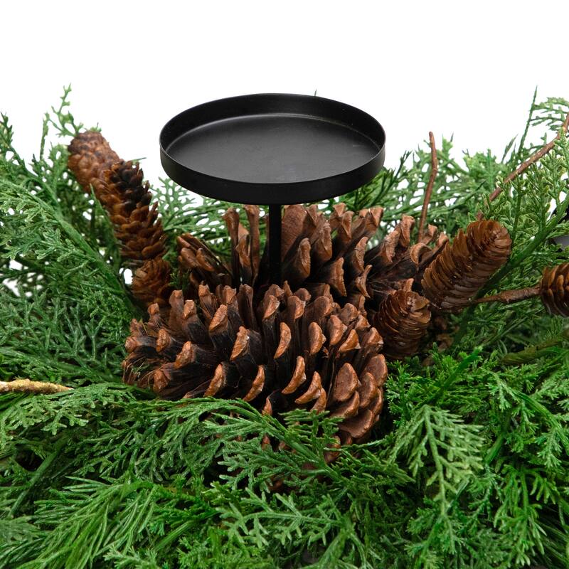 Pine Cone and Mixed Foliage Christmas Pillar Candle Holder - 30"