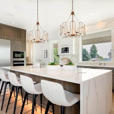 Mid-century Modern 6-light Drum Chandeliers Antique Brass French Country Foyer Kitchen Dining Room - D21'' x H83.5''