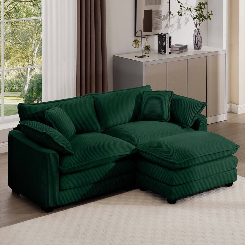 2-Seater Corduroy Sofa with Footrest, Comfortable and Stylish for Small Spaces - Green