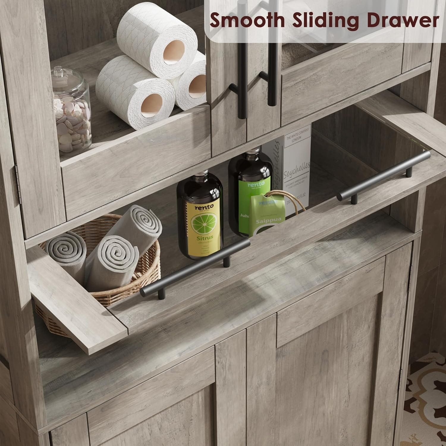 Tall Bathroom & Kitchen Pantry Cabinet with Glass Doors