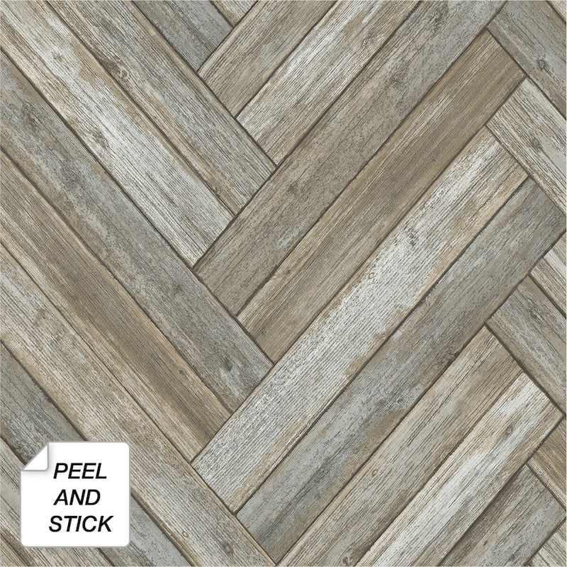 NextWall Chevron Wood Peel and Stick Removable Wallpaper - 20.5 in. W x 18 ft. L - 20.5 in. W x 18 ft. L - Taupe & Greige