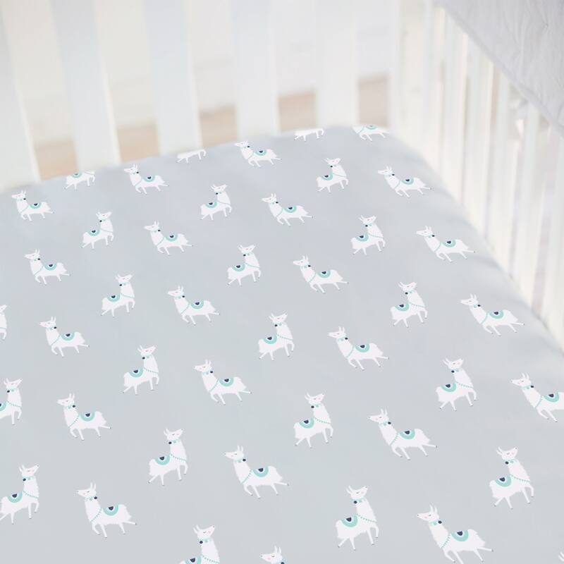 Hello Spud Fitted Crib Sheet Llama Gray Ground - 52"x 28" x 9"