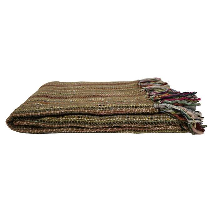 Home&Manor Handcrafted Wool & Cotton Throw Blanket Garden Weave