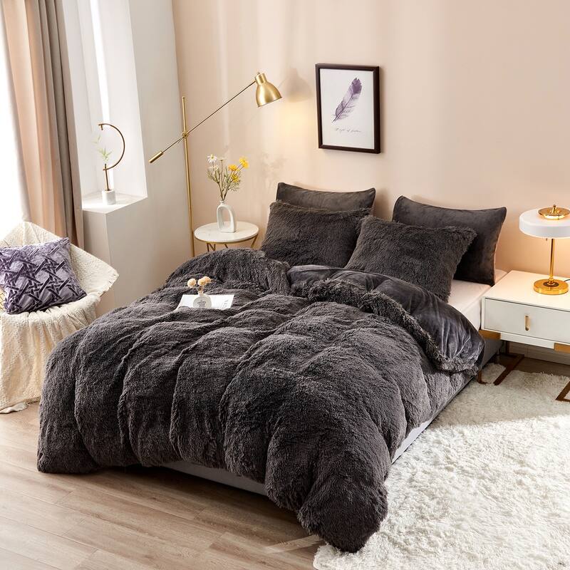 Shaggy Duvet Cover - Dark Grey - Twin