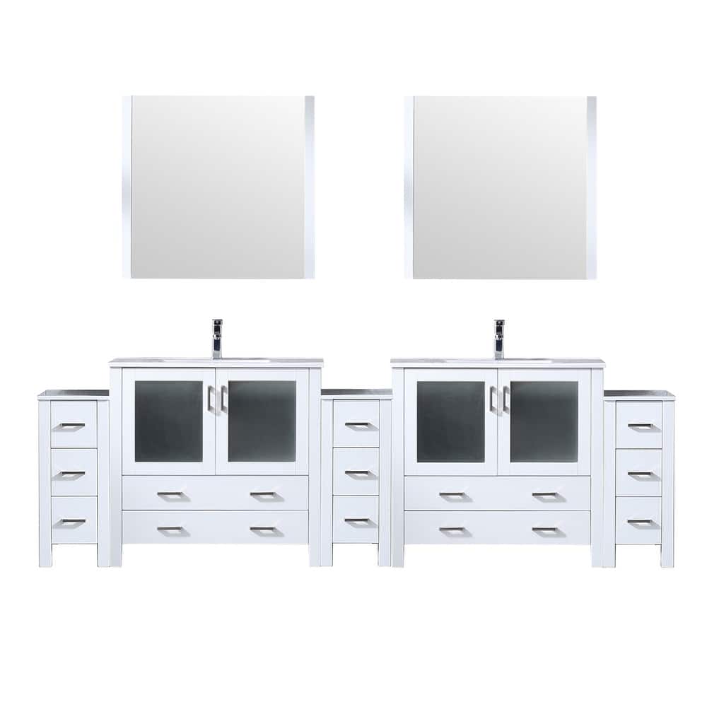 Volez Double Bath Vanity with Side Cabinets, White Ceramic Top, 34 in Mirrors and Faucet Set - 108
