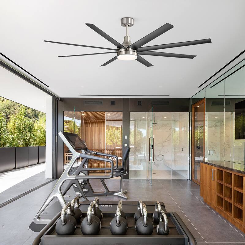 72 Inch Black Morden LED Ceiling Fan with Light Remote(8-Blade) - SatinNickel - Remote
