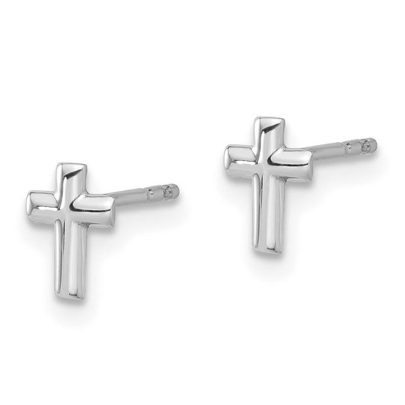 Curata 14k White Gold Polished Cross Post Earrings - 7.1x4.8mm