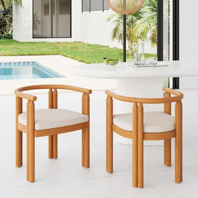 Christopher Knight Home - Peregrine Acacia Wood Armrest Dining Chair with Beige Cushion（Set of 2）