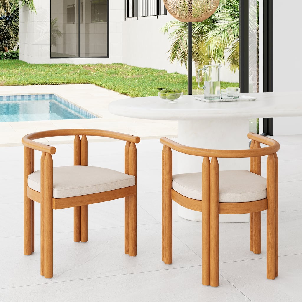 Christopher Knight Home - Peregrine Acacia Wood Armrest Dining Chair with Beige Cushion（Set of 2）