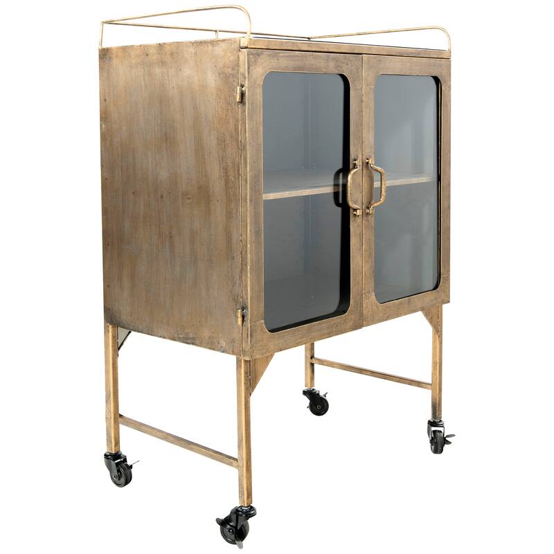 Metal Cabinet with Glass Doors and Wheels