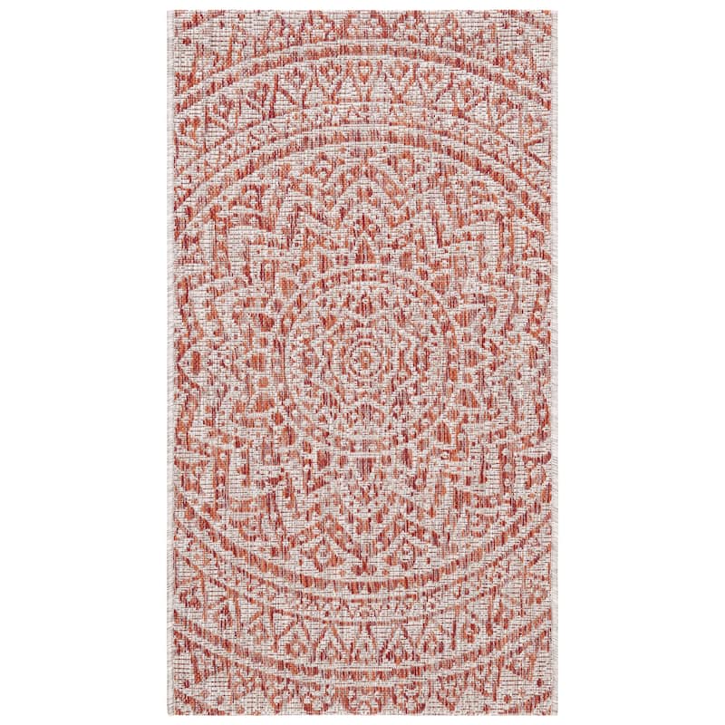 SAFAVIEH Courtyard Fran Mandala Indoor/ Outdoor Waterproof Patio Backyard Rug - 2' x 3'7" - Light Beige/Terracotta