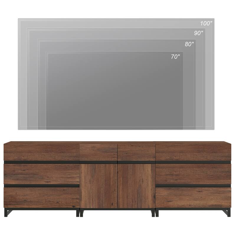 Modern TV Stand for TVs up to 100 inch, 3 in 1 TV Console with Adjustable Shelf and 6 Drawers, Media Console