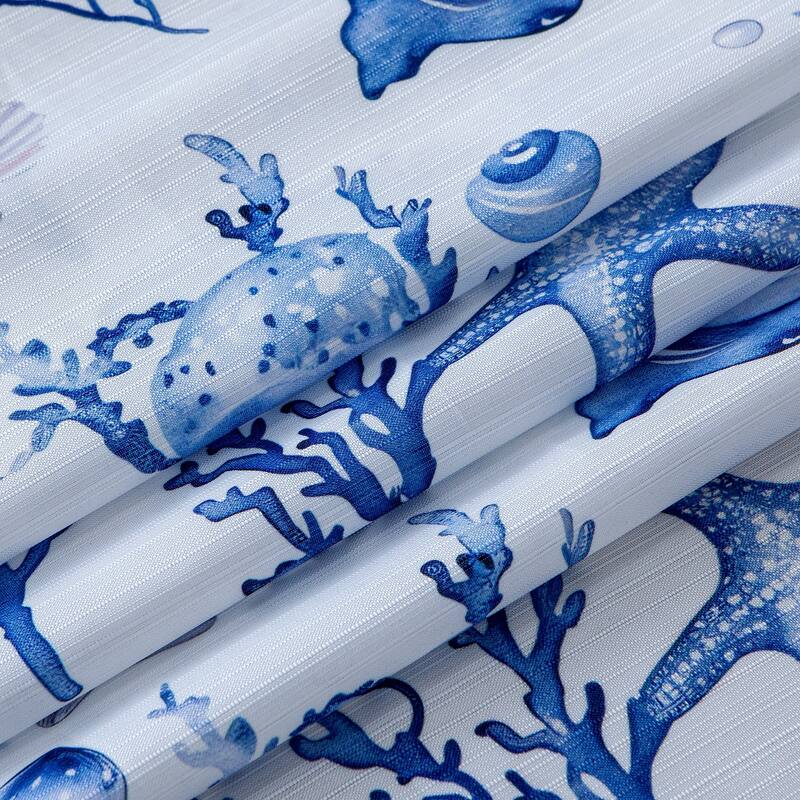 Dainty Home Seaside 3D Textured Fabric Shower Curtain with 12 Metal Rollerball Hooks, 70" x 72"