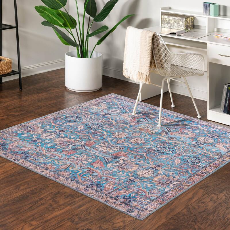 Transitional Pria Collection Area Rug - 7'3" Square - Blue
