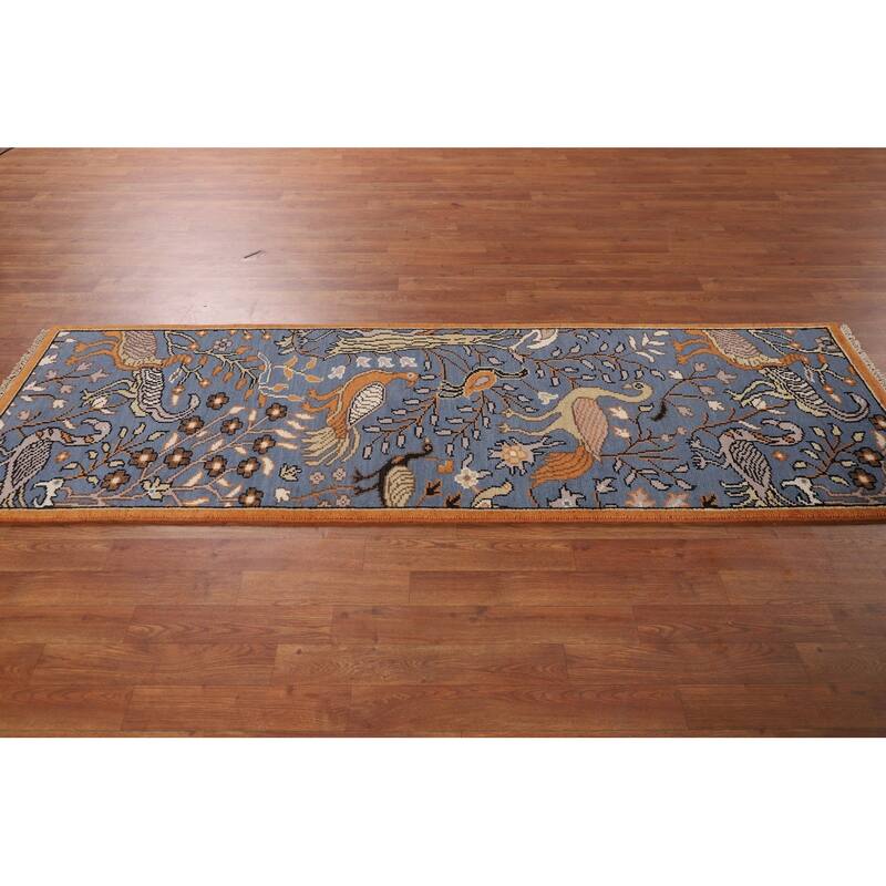 Animals Blue Ziegler Indian Runner Rug Hand-Knotted Wool Carpet - 2'6"x 7'10"