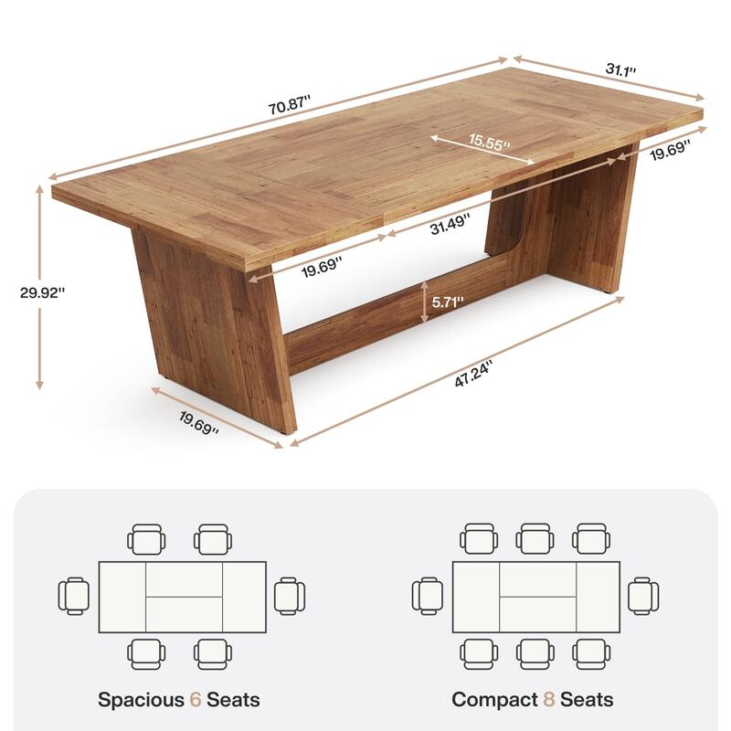 70.87-Inch Wood Dining Table, Large Dining Room Table for 6-8 People, Kitchen Dinner Table