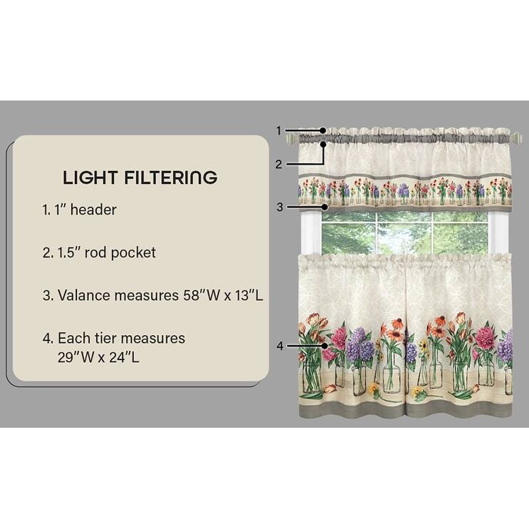 Garden Blooms Printed Tier & Valance Set - 2 Sizes