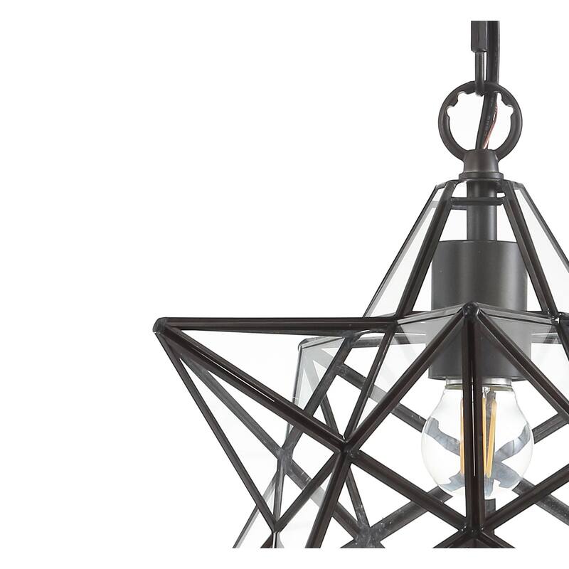 Lynn Moravian Star Metal/Clear Glass LED Pendant, by JONATHAN Y - 1 Light