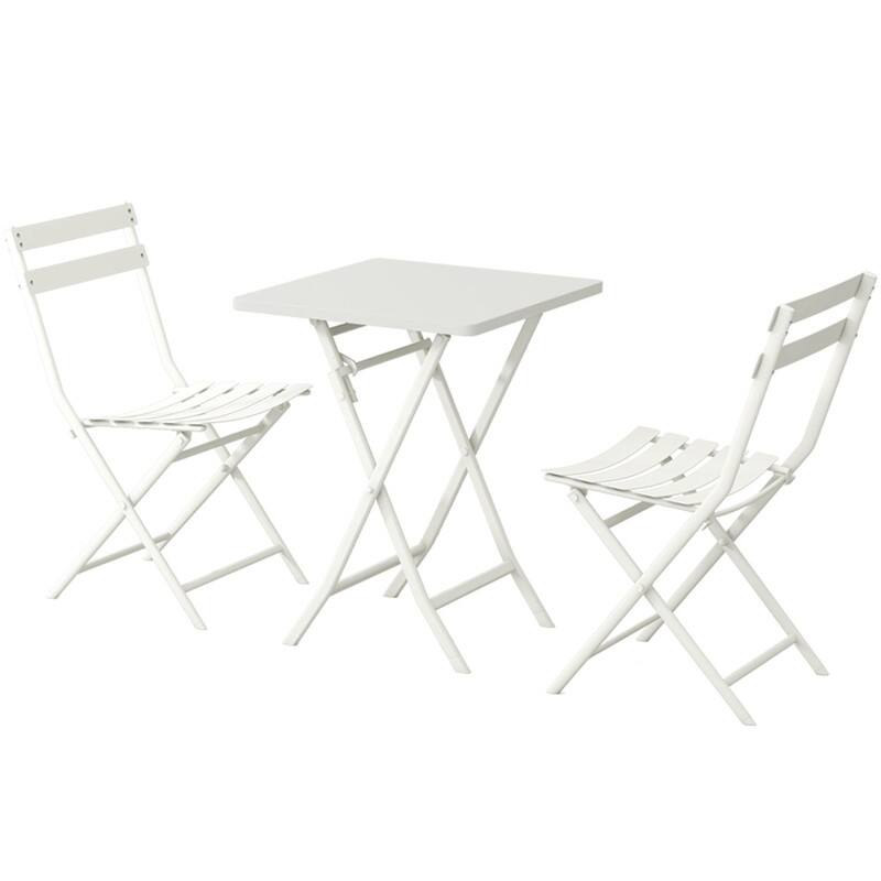 3 Piece Patio Bistro Set of Foldable Square Table and Chairs