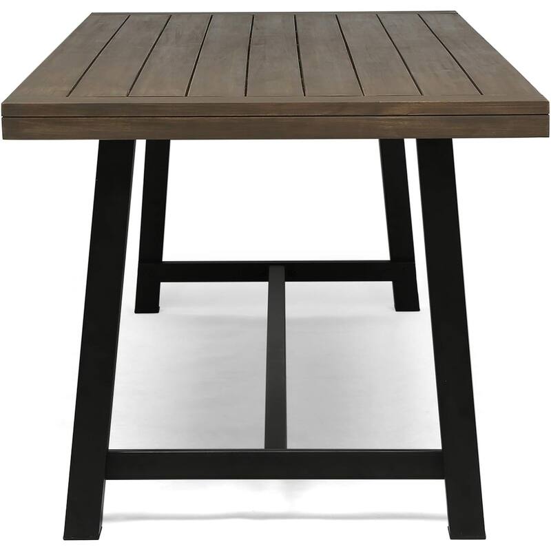 Rustic 3-Piece Picnic Dining Set with Acacia Top & Iron Frame Benches