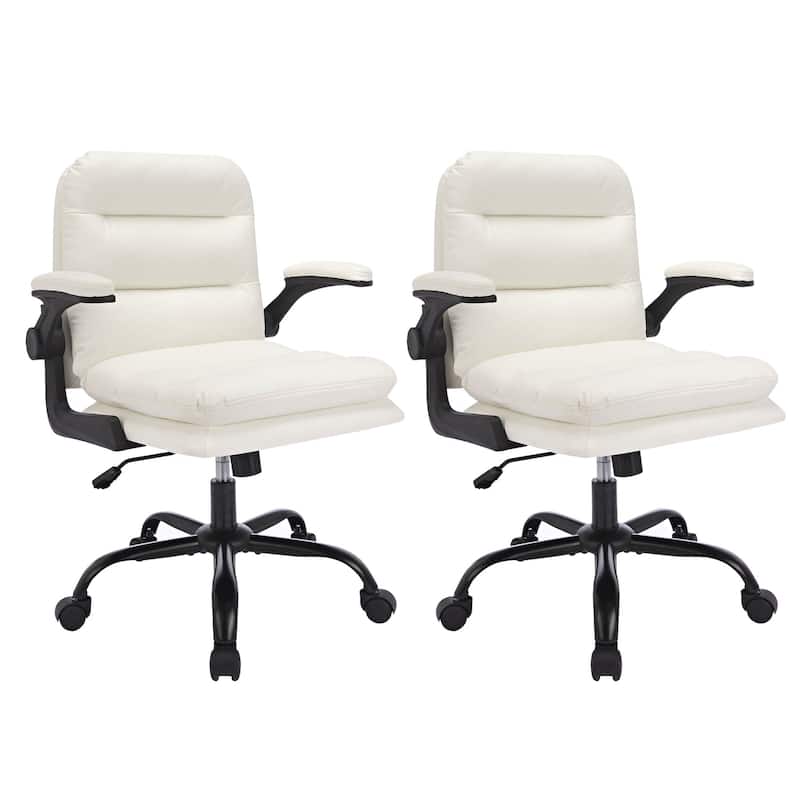2 Pieces PU-Padded Home Office Desk Chair, Ergonomic Chair Computer Chair, Swivel Executive Office Chair - White