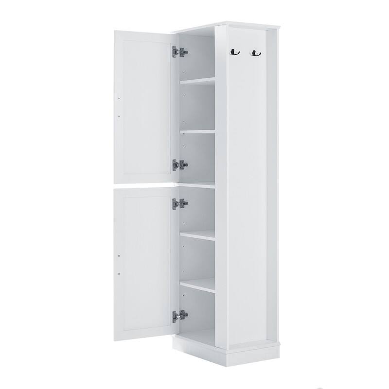 Kitchen Pantry Storage Cabinet with Hook, Freestanding Pantry Cupboard with Doors and Adjustable Shelves