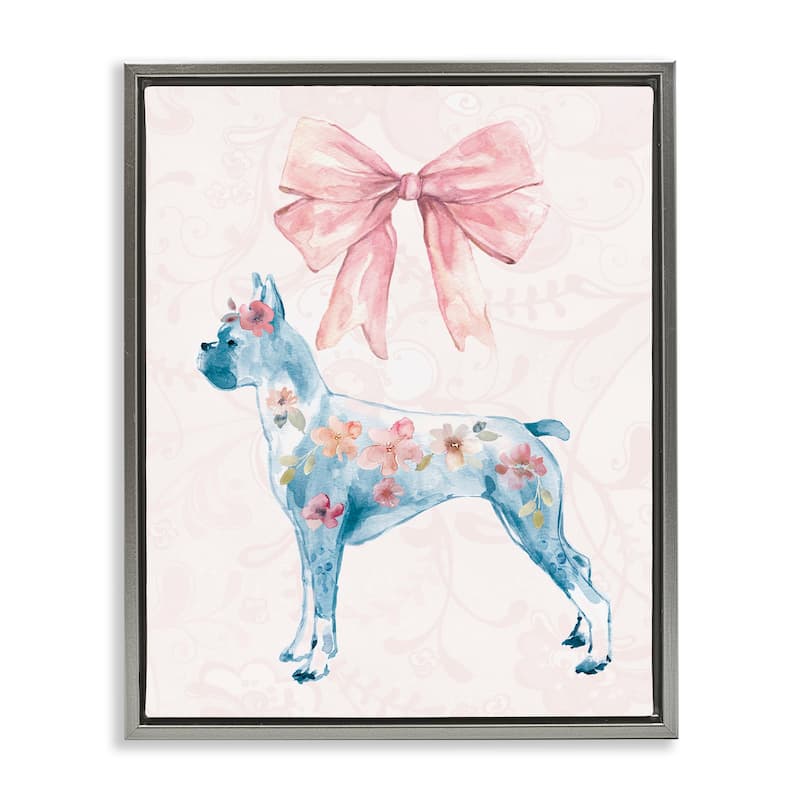 Stupell Trendy Floral Dog Framed Floater Canvas Wall Art Design By Carol Robinson - 25 x 31 - Grey