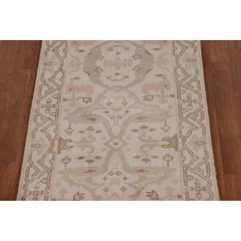 Earth Tone Oushak Indian Runner Rug Handmade Wool Carpet - 2'6"x 9'6"