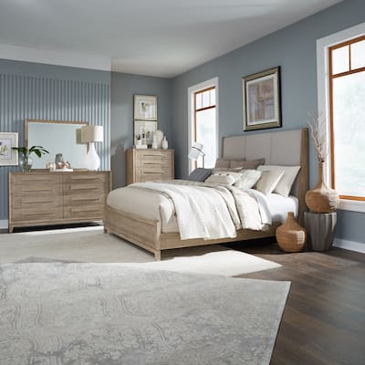 Liberty Furniture Brentwood Upholstered Bed Set with Dresser & Mirror, Chest - King or Queen