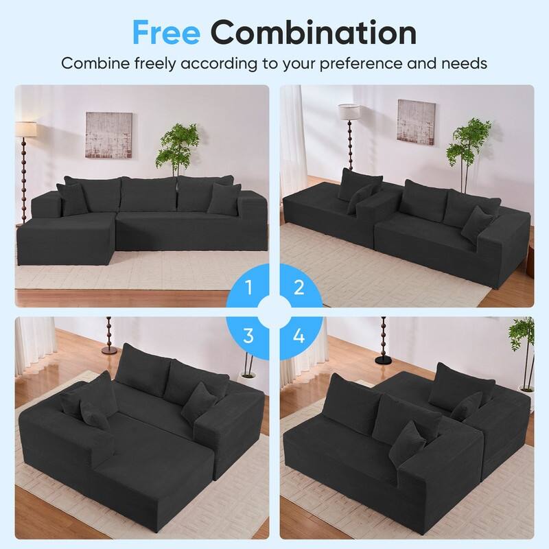 Mixoy Modern 113''Minimalist 2-Piece Corduroy Modular Chaise Sectional Sofa Deep Seat,L-Shaped Upholstered Couch With Chaise