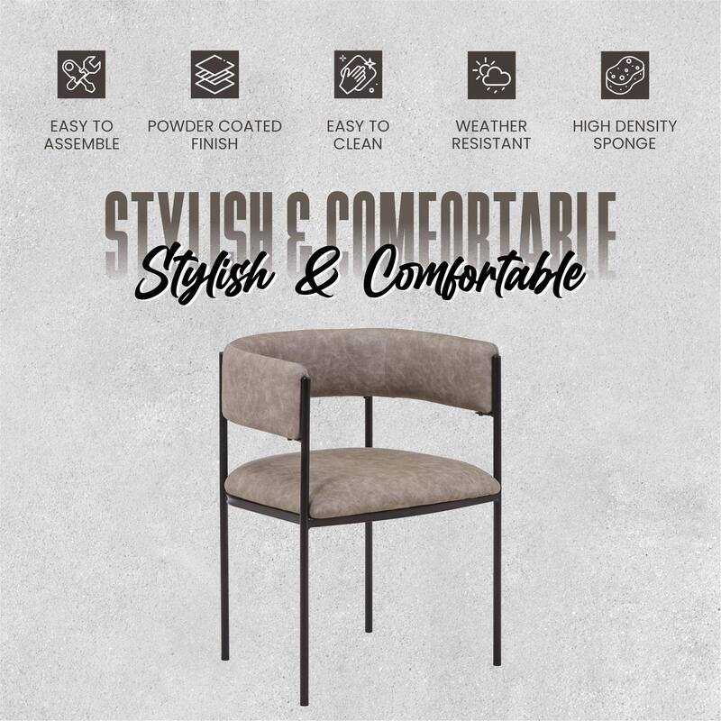 Dining Chair in Leather with Open-Back and Powder Coated Iron Legs Set of 4