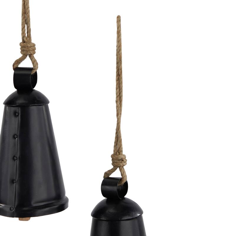 Gray, Red, Black or Bronze Metal Tibetan Inspired Decorative Cow Bell with Jute Hanging Rope (Set of 3)