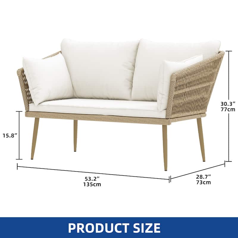Moasis Outdoor Patio Loveseat, All-Weather Rattan 2 Seater Sofa with Cushions & Lumbar Pillows