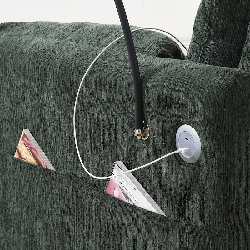 L-Shaped Sectional Chenille Sofa with Storage Ottoman, Phone Holder, USB Charger, Elephant Ear-Shaped Armrests and Pockets