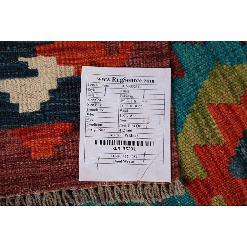 Geometric Kilim Oriental Large Rug Flatweave Wool Carpet - 10'5"x 16'2"