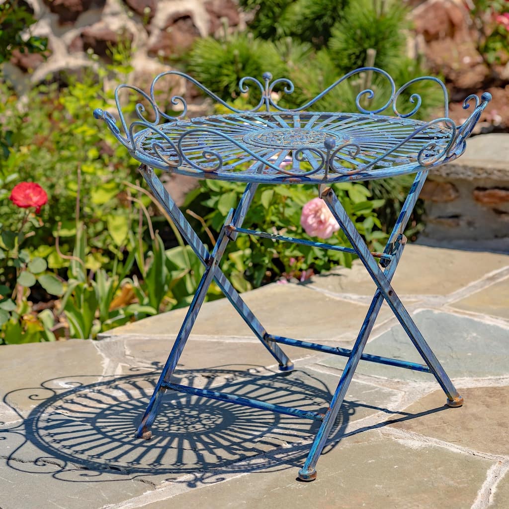 "Stephania" Victorian Folding Iron Garden Table - 27.5"x27.5"x24"