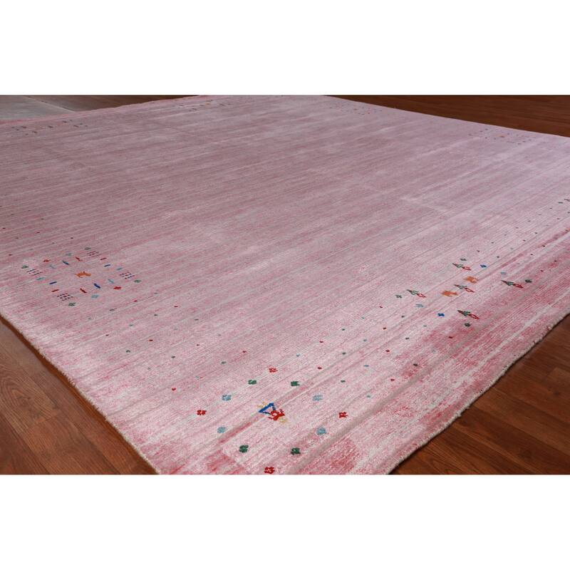 Hand Knotted Oriental 100% Wool Carpet Tribal Animal Pictorial Pink Gabbeh Area Rug - 9' 11'' X 9' 8''