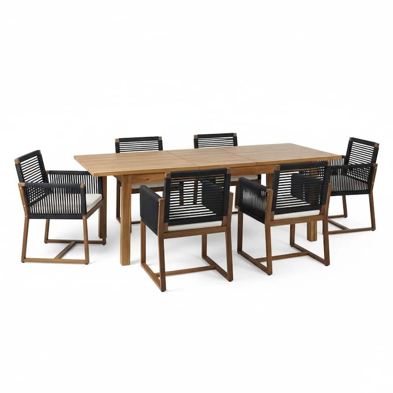 Christopher Knight Home - 7-Piece Acacia Outdoor Dining Table Set with Modern Handwoven Rope Chairs & Expandable Table