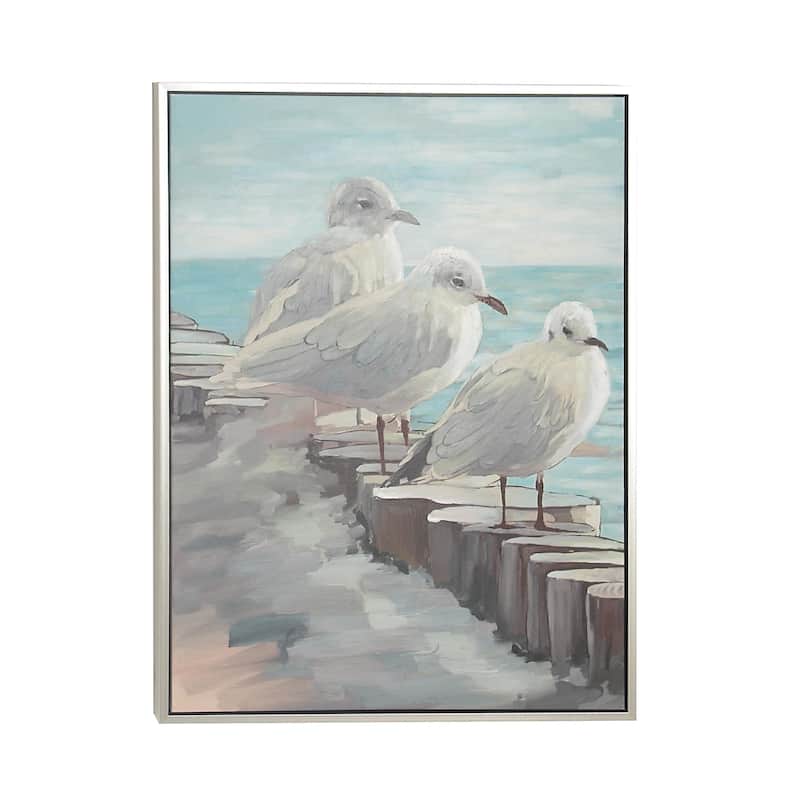 Canvas Bird Framed Wall Art with Gold Frame - White - Roche River Decor