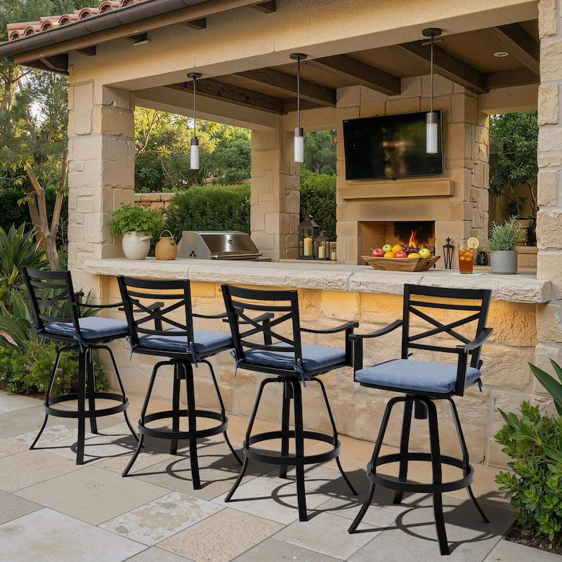 Pellebant Patio Outdoor Aluminum Swivel Bar Stools with Sunbrella Cushion - 21.7 in W x 16.5 in D x 46 in H