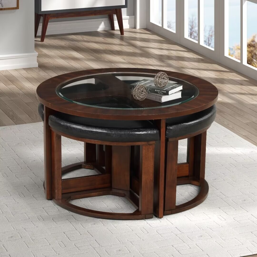 Round coffee table with 4 stools best sale