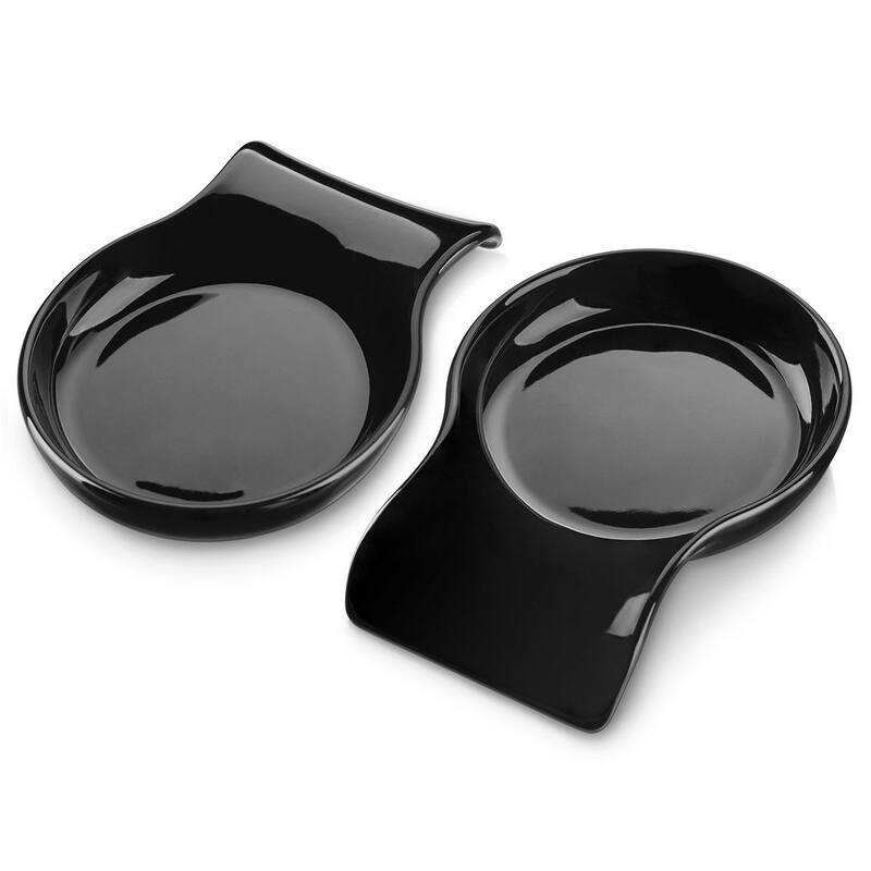 LOVECASA 2-Piece Porcelain Spoon Holder Utensil Rest for Kitchen - 5.5 " x 4.1" - Black